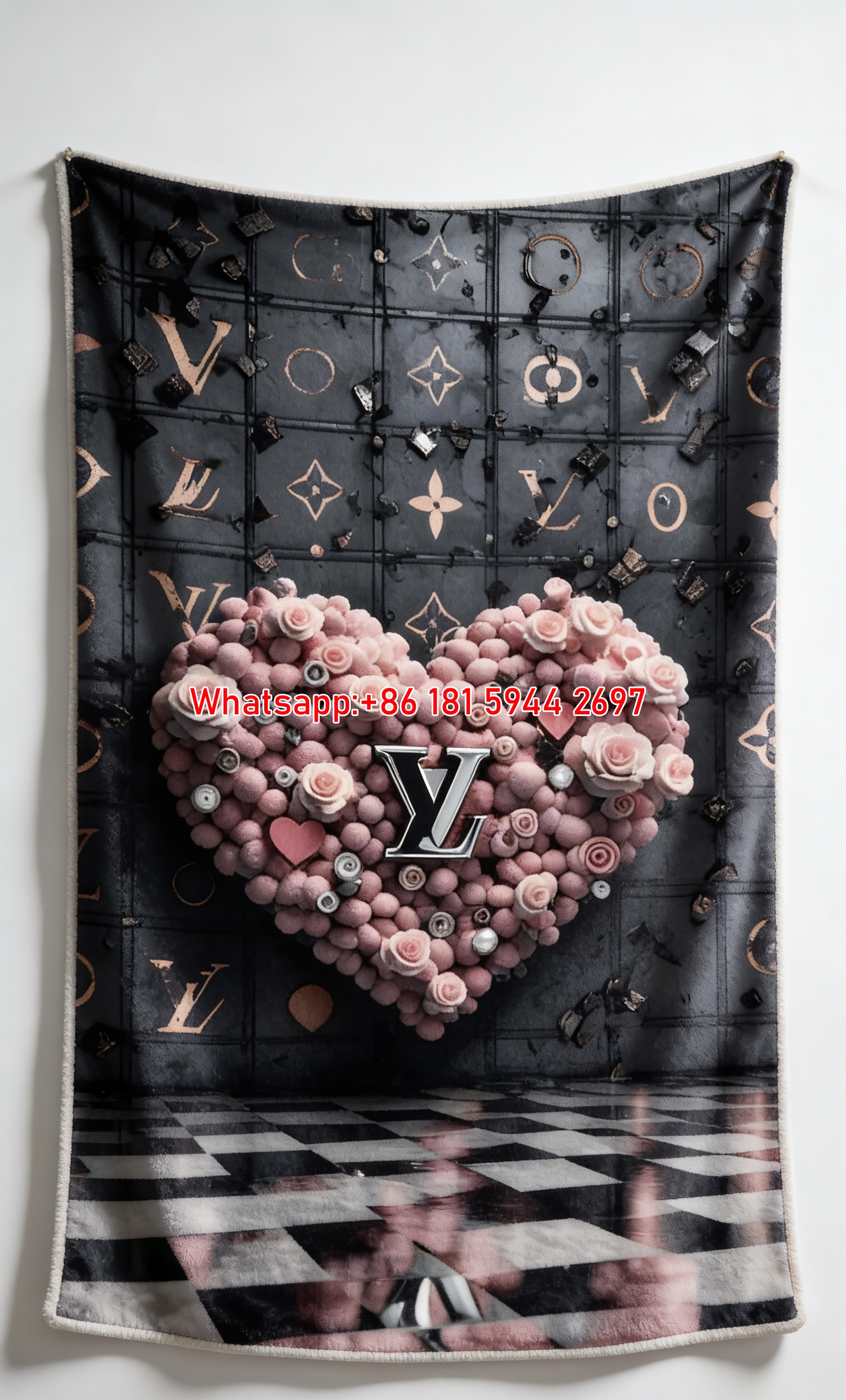 LV Rose Heart Luxury Blanket Monogram Pink Heart LV Throw IMG_3243